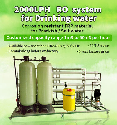 Nhà máy RO thẩm thấu ngược công nghiệp 2500LPH Vật liệu thép không gỉ 380V